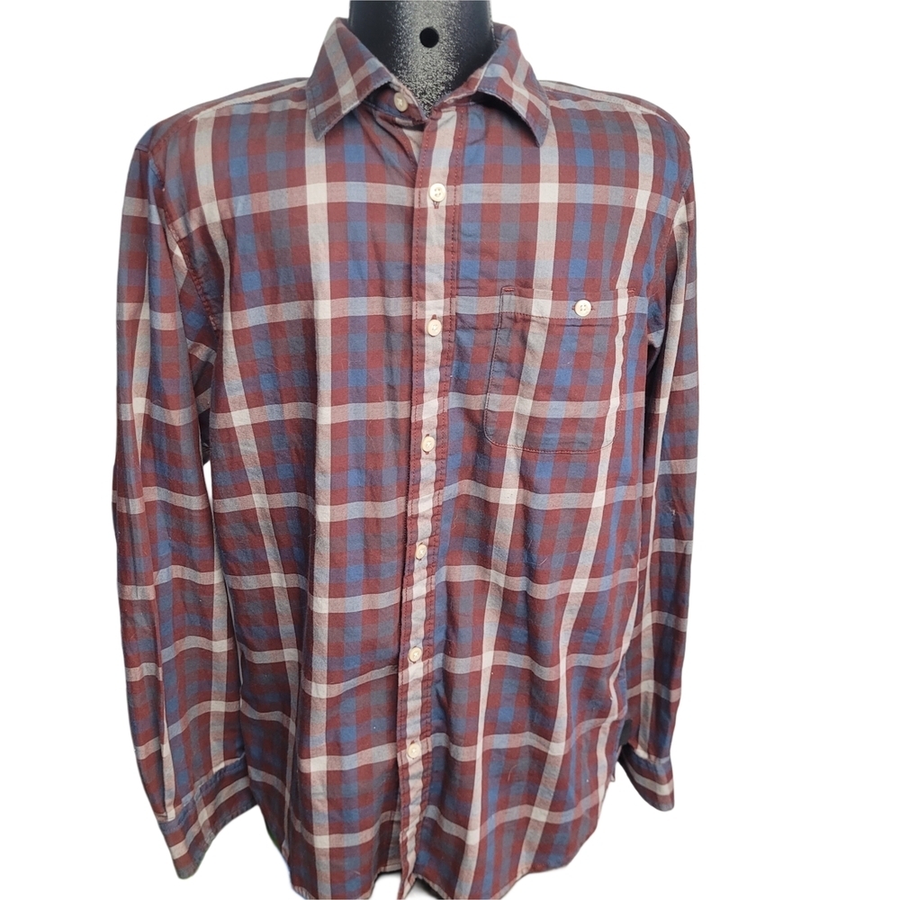 The North Face Men's Brown And Blue Plaid Button-Up Shirt Size M